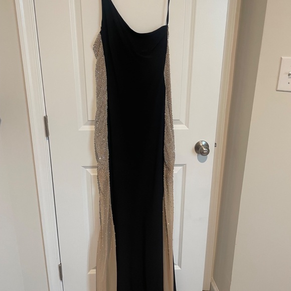 Xscape Formal Black Maxi Dress with Nude Sequins - Picture 2 of 5